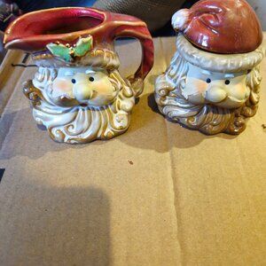 Santa sugar and creamer ceramic pieces